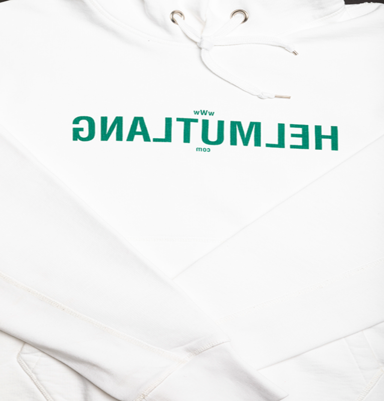 Helmut Lang White reverse logo hoodie