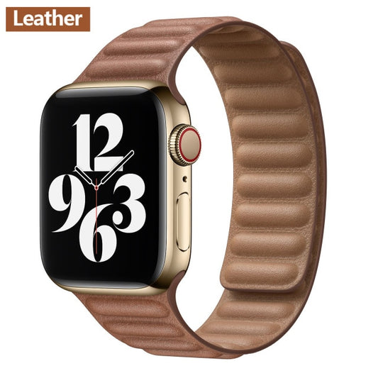 Leather Link strap For Apple watch band 44mm 40mm 38mm 42mm watchabnd 1:1 original Magnetic Loop bracelet iWatch seires 5 4 6 SE